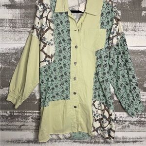 POL Mint Green Patchwork Floral Button-Up Shirt